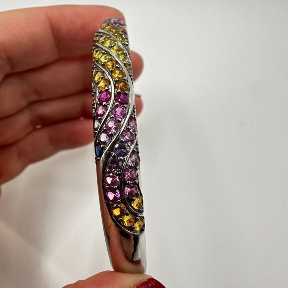 NWOT Unbelievable lab created sapphires in sterling silver cuff bracelet! - Picture 10 of 15